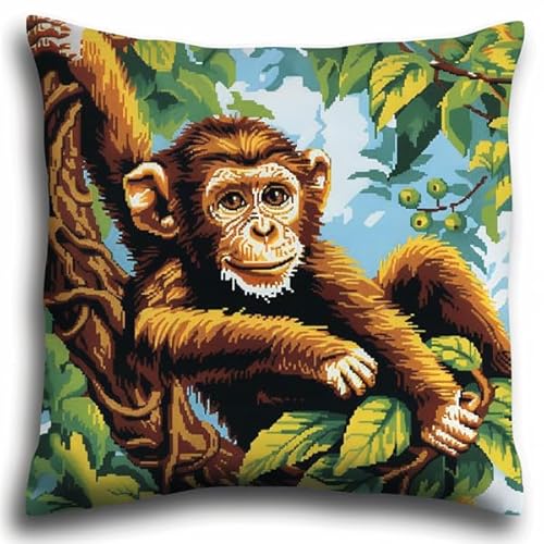 Knüpfen Set Erwachsene Vorgedruckt Affe Knüpffaden Set (43X43cm) Knüpfen Handarbeit Set Kissen Bastelset Knüpfen Handwerksset Kissen DIY Bastelset für Anfänger für die Sofa-Heimdekoration von Kitquiver