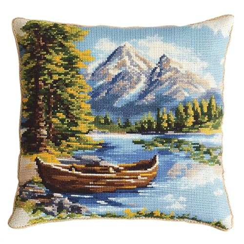 Knüpfen Set Kissen Landschaft Knüpffaden Set (43X43cm) Knüpfen Handarbeit Set Kissen Bastelset Knüpfen Handwerksset Kissen DIY Bastelset für Anfänger für die Sofa-Heimdekoration von Kitquiver