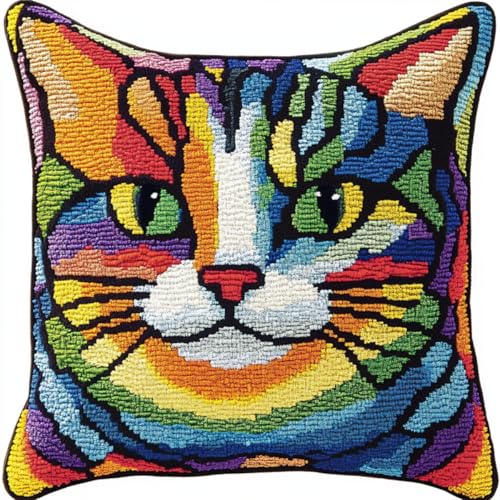 Knüpfkissen Mit Vordruck Farbe Katze Tier Häkel-Handarbeiten Mit Knüpfwerkzeug Für Erwachsene,Diy-Kissen-Sets Für Heimdekoration 17x17In Knüpfkissen Mit Vordruck Farbe Katze Tier Häkel-Handarbeiten Mit Knüpfwerkzeug Für Erwachsene,Diy-Kissen-Sets Für Heimdekoration 17x17In von Kitquiver