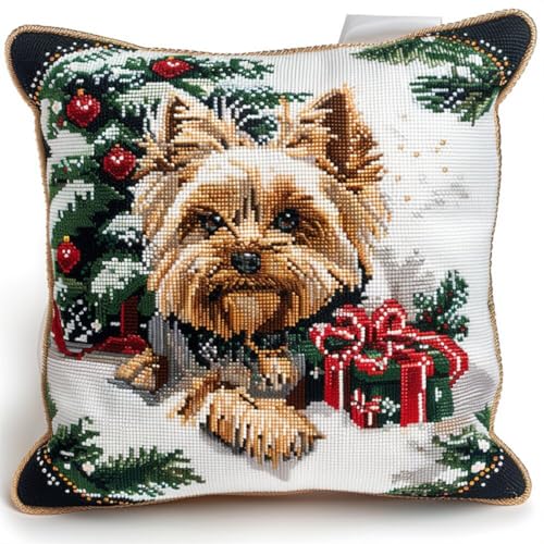 Knüpfkissen Mit Vordruck Yorkshire Terrier Tier Und Weihnachtsbaum Diy-Knüpfhäkel-Set Für Teppiche Und Kissen Auf Leinwand Für Anfänger 17x17In Knüpfkissen Mit Vordruck Yorkshire Terrier Tier Und Weihnachtsbaum Diy-Knüpfhäkel-Set Für Teppiche Und Kissen Auf Leinwand Für Anfänger 17x17In von Kitquiver