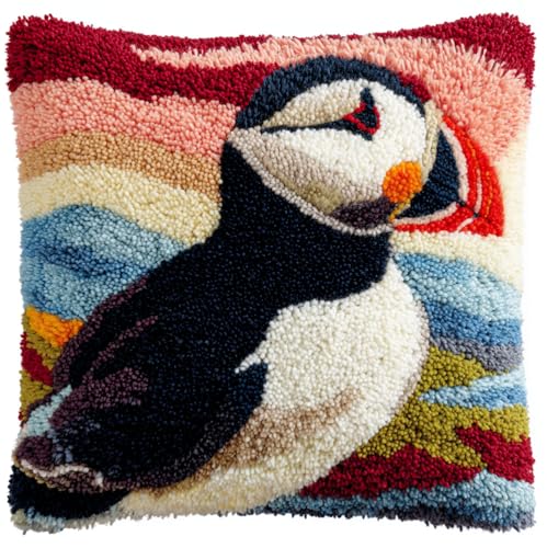 Knüpfkissen Set Für Erwachsene – Papageientaucher 43X43Cm Diy Handarbeitsset Mit Garn & Anleitung – Kreatives Kissen Knüpfset Zum Selbermachen von Kitquiver