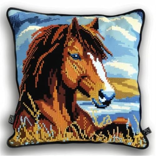 Kitquiver Knüpfkissen Set Pferd 43x43cm Kissen DIY Bastelset für Anfänger für die Sofa-Heimdekoration von Kitquiver