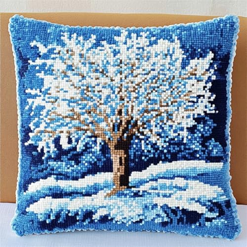 Landschaft Stickpackung Kissen Großer Baum Im Schnee Diy-Knüpfhäkel-Set,Heimdekoration,Bestickte Kissen-Sets,Stickset Für Anfänger 17x17in von Kitquiver