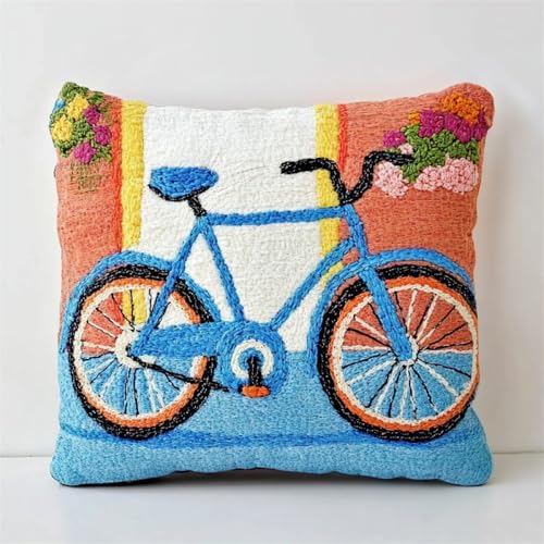 Stickpackung Kissen Cartoon-Fahrrad Diy-Knüpfhäkel-Set Für Teppiche Und Kissen Auf Leinwand Für Anfänger 17x17in von Kitquiver
