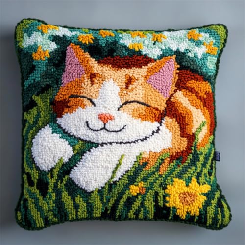 Stickpackung Kissen Niedliche Katze Tier Diy-Knüpfhäkel-Sets,Kissen,Nadelspitzen-Set Für Heimdekoration,Handarbeitsset Für Erwachsene Und Anfänger 17x17In Stickpackung Kissen Niedliche Katze Tier Diy-Knüpfhäkel-Sets,Kissen,Nadelspitzen-Set Für Heimdekoration,Handarbeitsset Für Erwachsene Und Anfänger 17x17In von Kitquiver