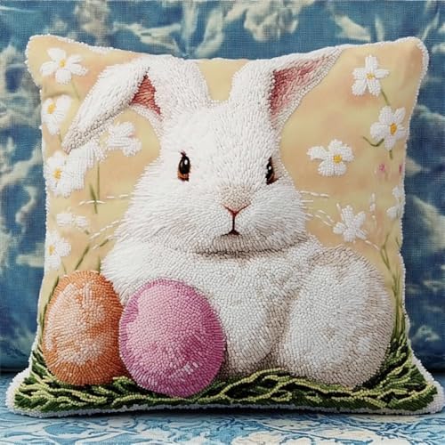 Tier Diy Knüpfen Set Hase Und Ostereier Diy-Knüpfhäkel-Set Für Teppiche Und Kissen Auf Leinwand Für Anfänger 17x17in von Kitquiver