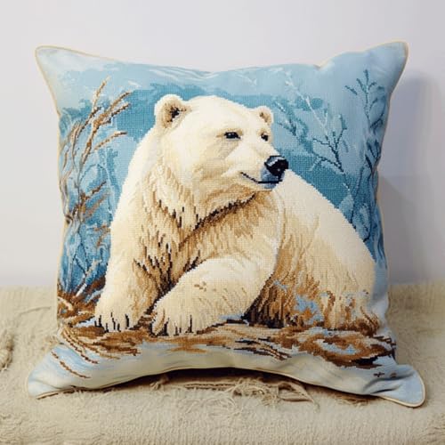 Tier Knüpfen Set Anfänger Cartoon-Eisbär Diy-Knüpfhäkel-Set Für Teppiche Und Kissen Auf Leinwand Für Anfänger 17x17in von Kitquiver