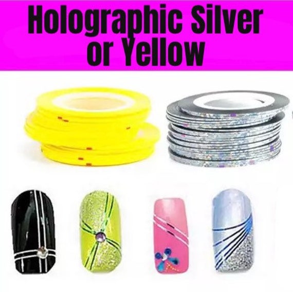 0, 5mm Holographic Silber Oder Gelb Nail Art Streifen Tape, Line Stickers, Laserstreifen, Selbstklebende Aufkleber Maniküre Kunst von KitschyNails