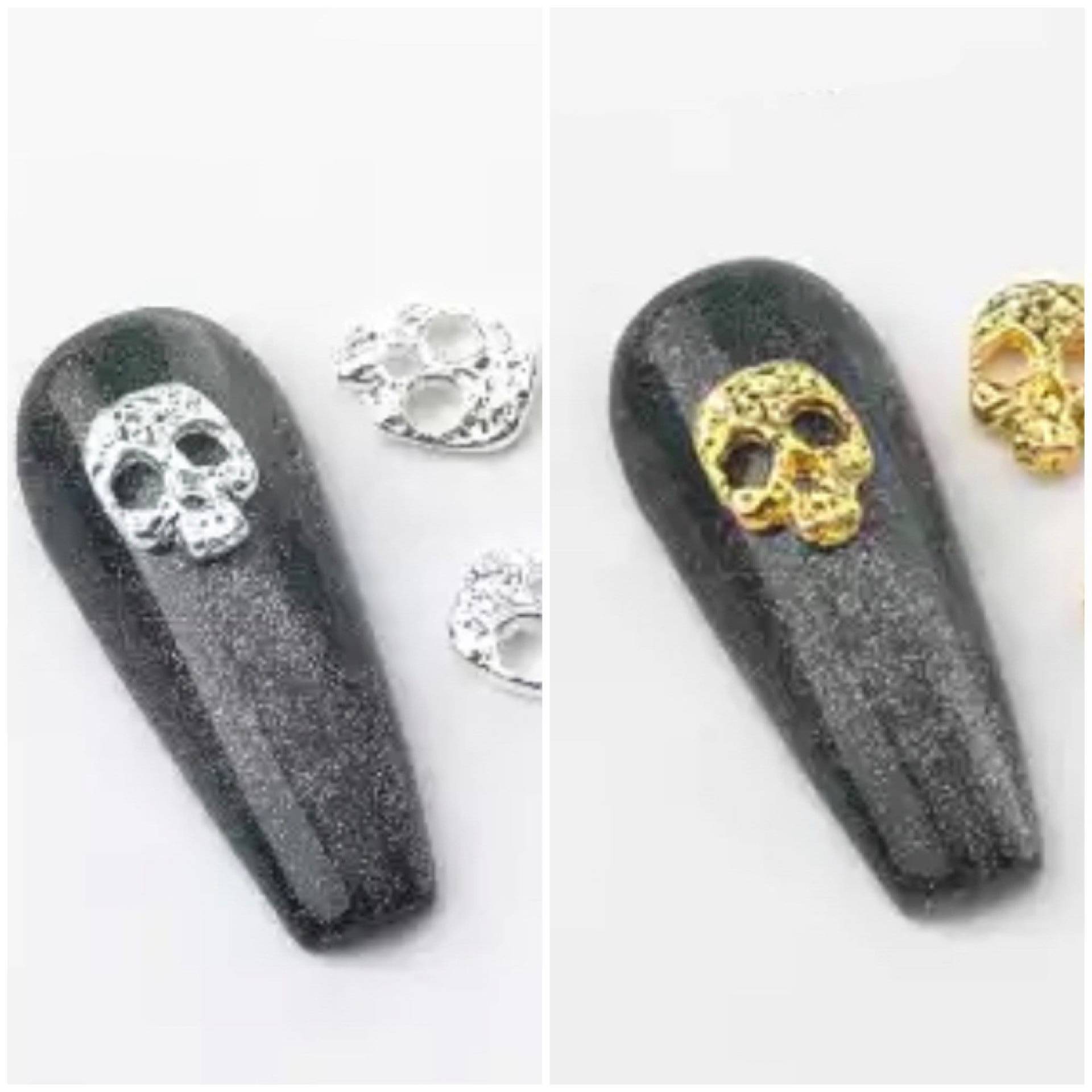 5Er Pack - Gold Oder Silber Schädel, 3D Nail Art Dekorationen, Legierung Halloween Nagel Charms Schmuck Für Nägel von KitschyNails