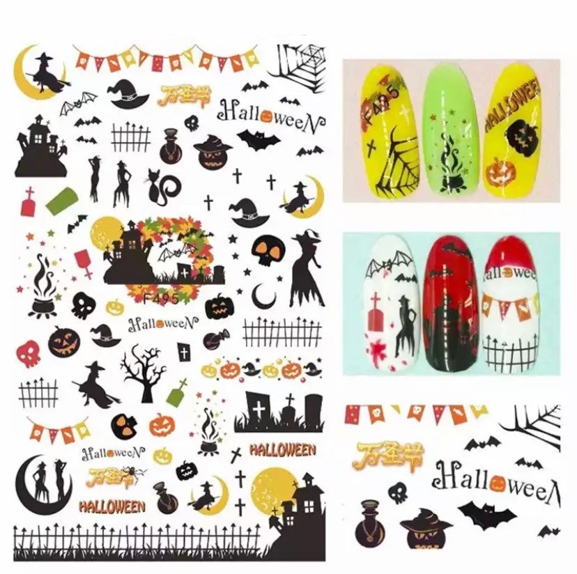Halloween, Geisterhaus, Kürbis, Friedhof Und Hexen - Nail Art Set Sticker von KitschyNails