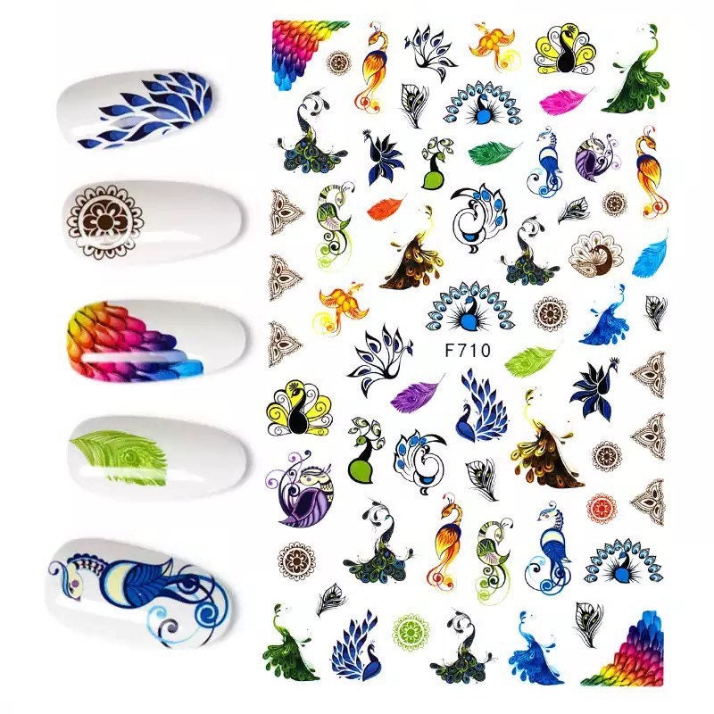 Pfau Und Rosa Blumen Nail Art Sticker, Peacock Sticker von KitschyNails