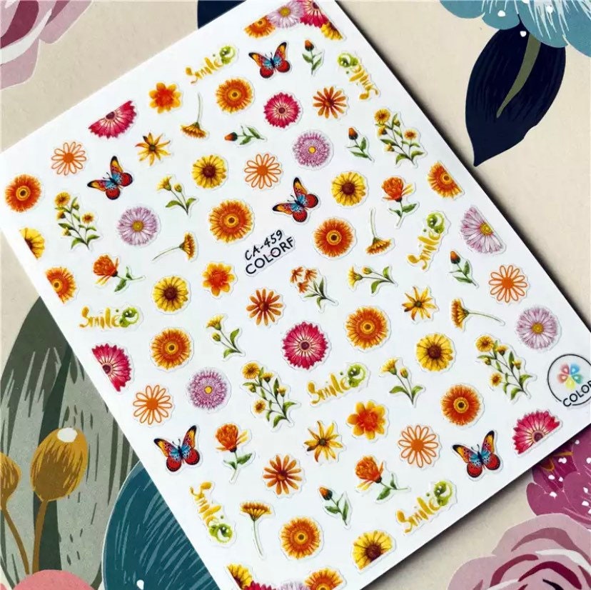 Sonnenblume, Blume, Lächeln Und Schmetterling 3D Nail Art Aufkleber von KitschyNails