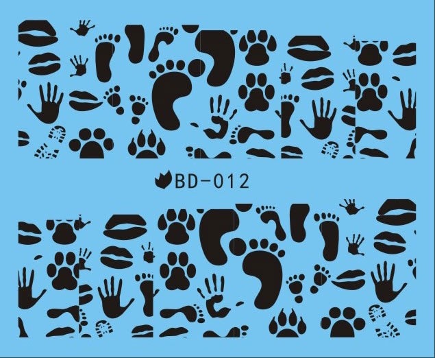Wasser Transfer Nagel Aufkleber, Fuß Druck, Tier Pfote Und Hand Druck Nageldekoration, Schwarze Muster-Design von KitschyNails