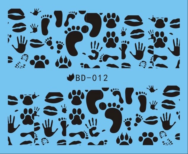 Wasser Transfer Nagel Aufkleber, Fuß Druck, Tier Pfote Und Hand Druck Nageldekoration, Schwarze Muster-Design von KitschyNails