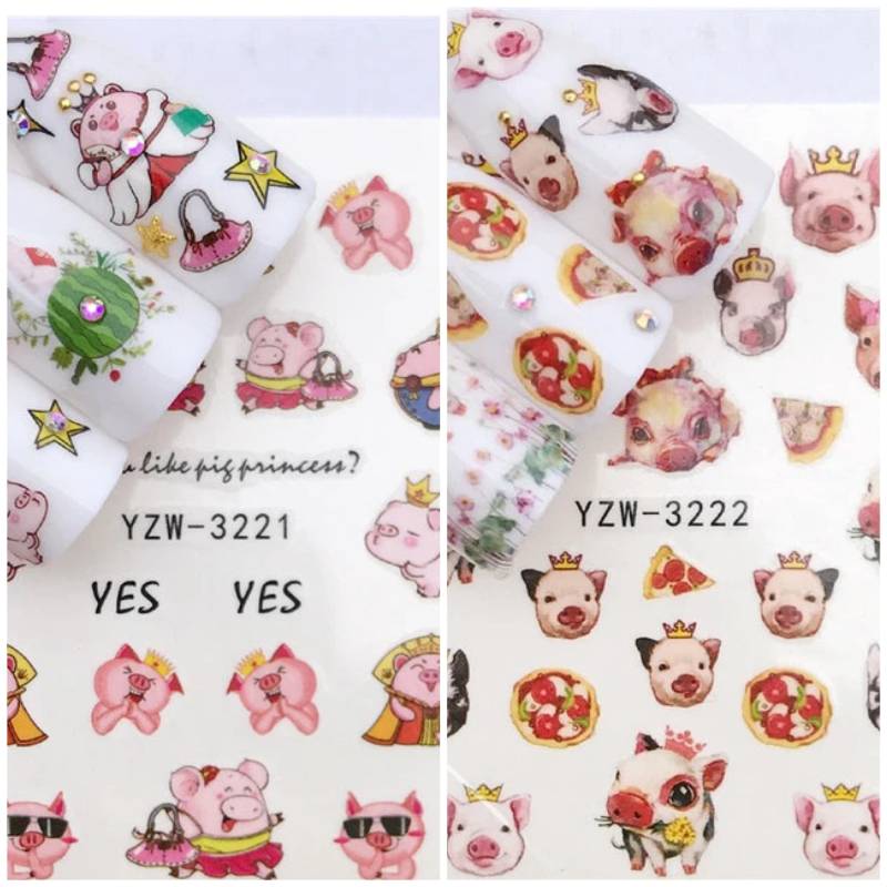Wasser Transfer Nagel Aufkleber, Schwein Design, Cartoon Nail Art, Dekoration von KitschyNails