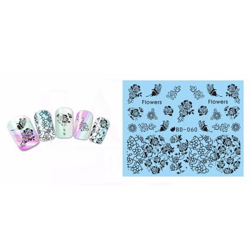 Wasser Transfernagel Aufkleber, Nagelaufkleber, Schwarze Rose Und Blumen Design, Nail Art, Nagel Dekoration von KitschyNails