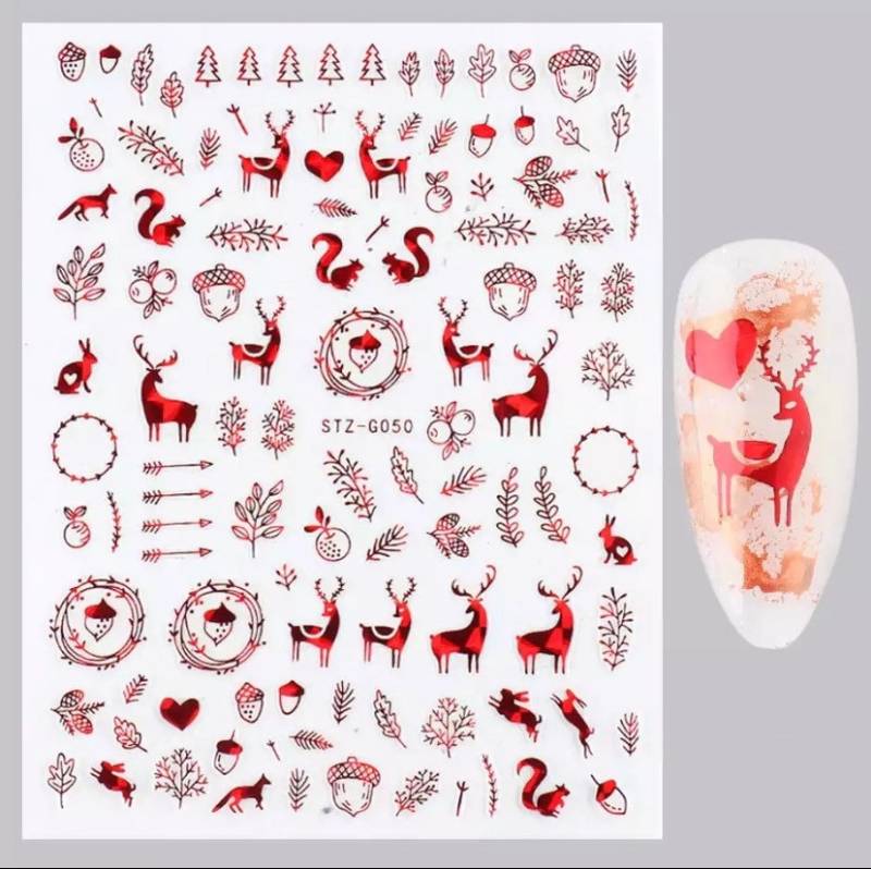 Weihnachten - Eichhörnchen, Rentier, Pflanzen Und Natur Holographic Red Nail Art Sticker von KitschyNails