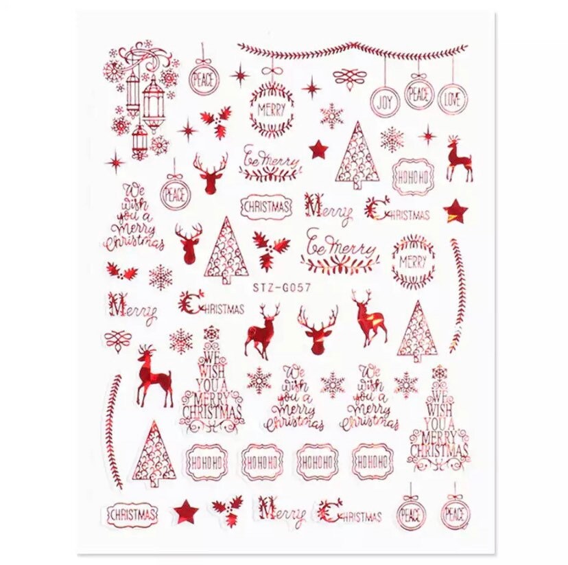 Weihnachten - Rentier, Weihnachtsbaum Und Weihnachtsschmuck Holographic Red Nail Art Sticker von KitschyNails