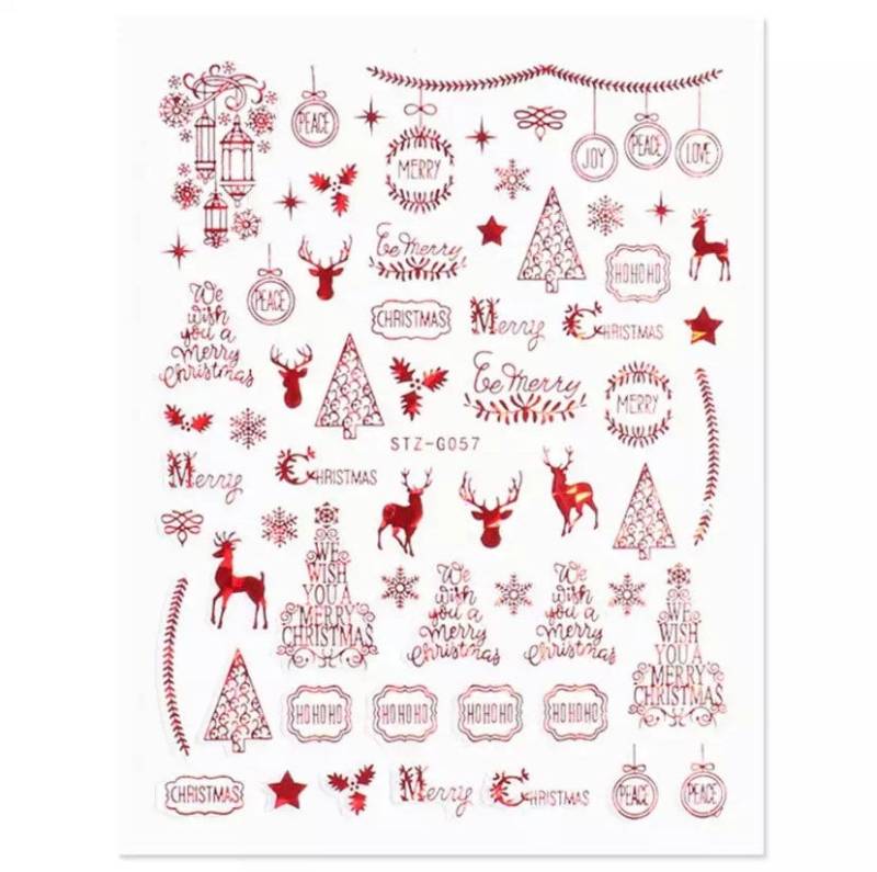 Weihnachten - Rentier, Weihnachtsbaum Und Weihnachtsschmuck Holographic Red Nail Art Sticker von KitschyNails