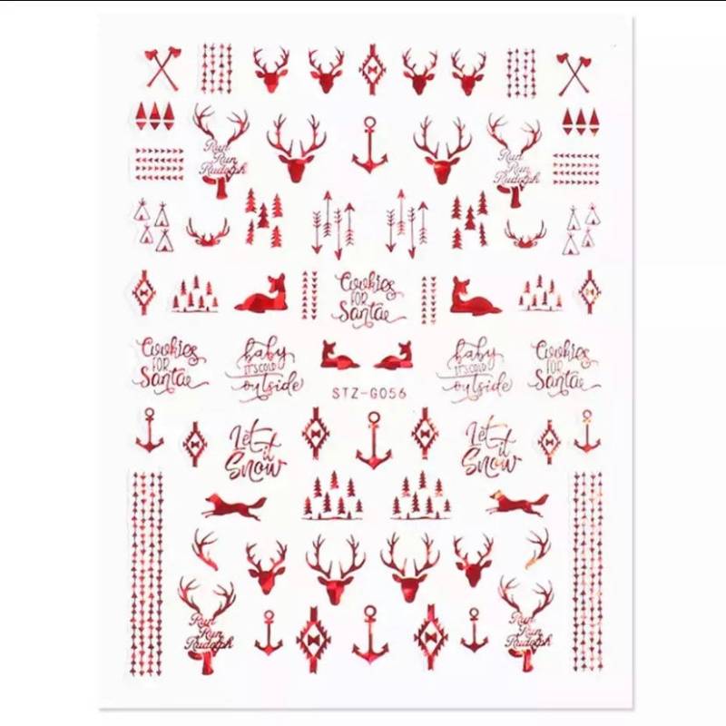 Weihnachten - Rentier, Weihnachtsbaum Und Weihnachtswörter Holographic Red Nail Art Sticker von KitschyNails