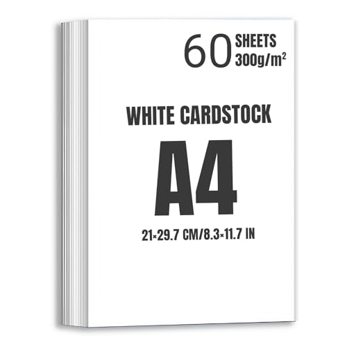 Bastelkarton 300g/m², Weiß Cardstock, Tonkarton Pappe, 60 Blatt A4 Kartonpapier Dickes Papier für Drucker Papier Fotokarton Schweres Pappe für Basteln, Präsentationen, Grußkarten Bastelkarton 300g/m², Weiß Cardstock, Tonkarton Pappe, 60 Blatt A4 Kartonpapier Dickes Papier für Drucker Papier Fotokarton Schweres Pappe für Basteln, Präsentationen, Grußkarten von Kiuiom