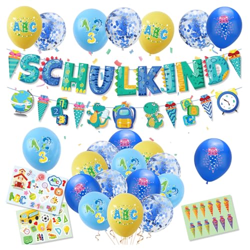 Blaue Dinosaurier Schulanfang Junge Set,Deko Einschulung Junge,Schulanfang Banner,Schulkind 2025 Junge Deko,Banner,Zuckertüte Girlande,Schulkind Latex Luftballons,Papierstücke,Kiuiom Blaue Dinosaurier Schulanfang Junge Set,Deko Einschulung Junge,Schulanfang Banner,Schulkind 2025 Junge Deko,Banner,Zuckertüte Girlande,Schulkind Latex Luftballons,Papierstücke,Kiuiom von Kiuiom