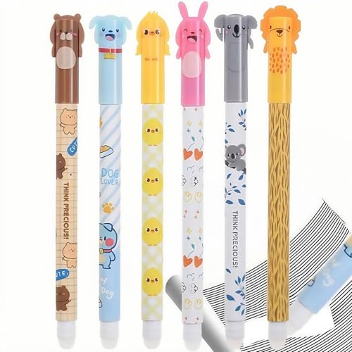 Cartoon Erasable Pen Spitze,Löschbaren Gelstiften,Cartoon Stift Radierbar,Radierbarer Kugelschreiber mit Thermoempfindlicher Radiertinte für Kinder Studenten Schule Büro,6 Stück,Schwarze von Kiuiom