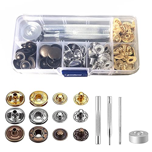 Druckknöpfe Metall, Druckknöpfe Leder, Metall Snaps Knöpfe, 30 Sets Kleidung Snaps Taste Button Schnalle Annähen Fixierwerkzeug Nähzubehör Sewing Craft für Leder Handwerk Brieftasche 15mm von Kiuiom