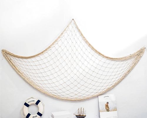 Kiuiom Fischernetz Deko,Mediterranen Stil,Fischernetz,Wandbehänge,Fischerei Dekorative,Maritime Deko für Zuhause Wohnzimmer Wandbehänge Fotografie Bar Party Wohnzimmer Wand Deko Circa (Off-Weiß) von Kiuiom