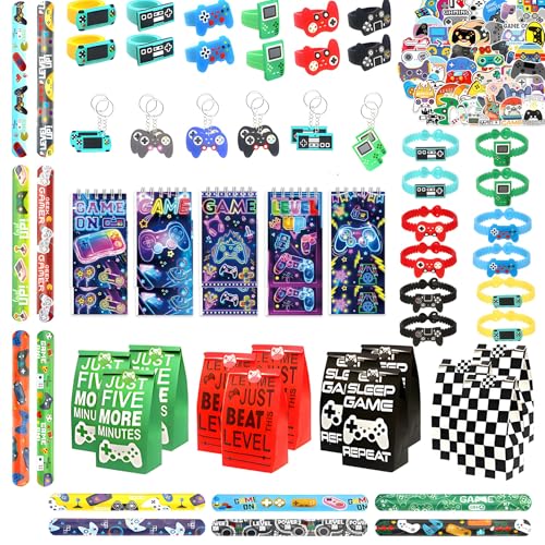 Kiuiom Videospiel Themen Mitgebsel Set,Videospiel Party Mitgebsel,Schlüsselanhänger,Silikon Armbänder,Schnapparmbänder,Gamer Partytüten,Aufkleber etc Videospiel Themen Partyzubehör,120 Stück von Kiuiom
