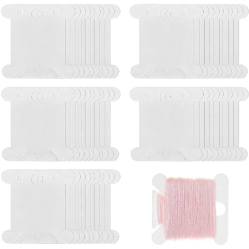 Plastikseide Bobbins Thread Card,Stickgarn Aufbewahrung,Drahtaufwickler,Garnspulen,100PC Spulen aus Plastik Hergestellt Garnkarten zum Aufbewahren und Ordnen von Nähgarn Stickgarn Garn von Kiuiom