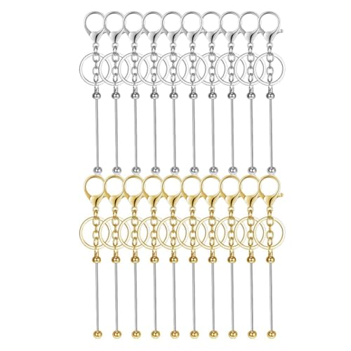 Kivvlbzeq 20 Stück Perlenbesetzte Schlüsselanhänger-Stangen Aus Metallperlen, Leere Schlüsselanhänger, Charms, DIY-Schlüsselanhänger-Zubehör, Bulk Gold und Silber von Kivvlbzeq