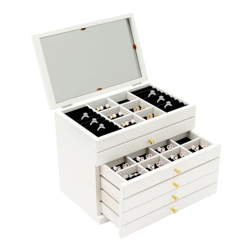 KiwiHood 6-lagige hölzerne Schmuckschatulle Vintage Jewelry Organizer Box Rustic Wood Jewelry Case mit klarem Deckel, 5 Schubladen für Juwelen, Uhren, Halskette, Ring Lagerung KiwiHood 6-lagige hölzerne Schmuckschatulle Vintage Jewelry Organizer Box Rustic Wood Jewelry Case mit klarem Deckel, 5 Schubladen für Juwelen, Uhren, Halskette, Ring Lagerung von KiwiHood