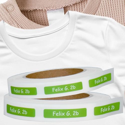 Kiwistar - 100 Namensschilder für Kleidung Rolle 6x1 cm - grün - Namensaufkleber Kinder Schule zum aufbügeln mit Bügeleisen - Wäscheetiketten zum aufbügeln - Wunschtext waschmaschinenfest von Kiwistar