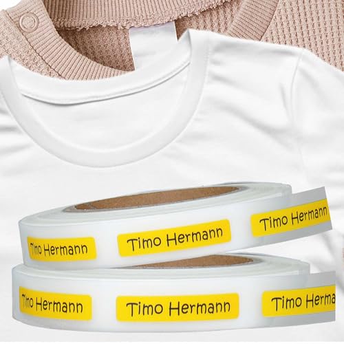 Kiwistar - 100 Namensschilder für Kleidung Rolle 8x1 cm - gelb - Namensaufkleber Kinder Schule zum aufbügeln mit Bügeleisen - Wäscheetiketten zum aufbügeln - Wunschtext waschmaschinenfest Kiwistar - 100 Namensschilder für Kleidung Rolle 8x1 cm - gelb - Namensaufkleber Kinder Schule zum aufbügeln mit Bügeleisen - Wäscheetiketten zum aufbügeln - Wunschtext waschmaschinenfest von Kiwistar