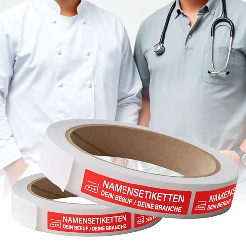Kiwistar - 100 Namensschilder für Kleidung Rolle 6x1 cm - rot - Namensaufkleber Berufsbekleidung zum aufbügeln mit Bügeleisen - Wäscheetiketten zum aufbügeln - Wunschtext waschmaschinenfest von Kiwistar