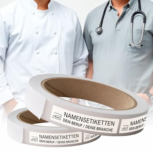 Kiwistar - 100 Namensschilder für Kleidung Rolle 6x1 cm - weiß - Namensaufkleber Berufsbekleidung zum aufbügeln mit Bügeleisen - Wäscheetiketten zum aufbügeln - Wunschtext waschmaschinenfest von Kiwistar