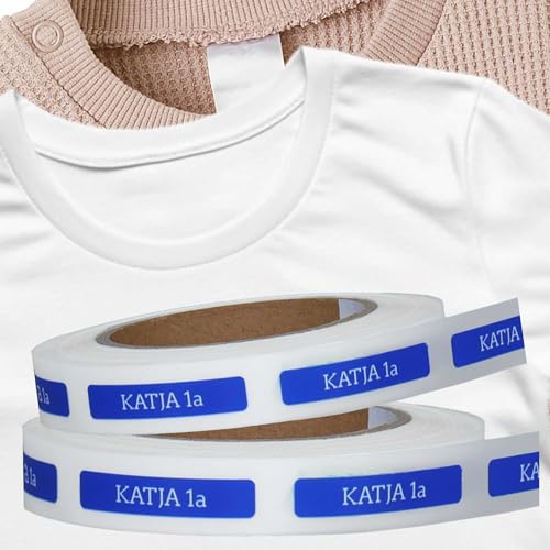 Kiwistar - 150 Namensschilder für Kleidung Rolle 6x1 cm - blau - Namensaufkleber Kinder Schule zum aufbügeln mit Bügeleisen - Wäscheetiketten zum aufbügeln - Wunschtext waschmaschinenfest von Kiwistar