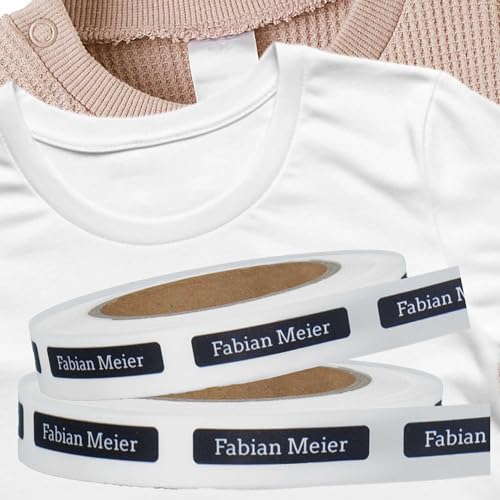 Kiwistar - 150 Namensschilder für Kleidung Rolle 6x1 cm - schwarz - Namensaufkleber Kinder Schule zum aufbügeln mit Bügeleisen - Wäscheetiketten zum aufbügeln - Wunschtext waschmaschinenfest von Kiwistar