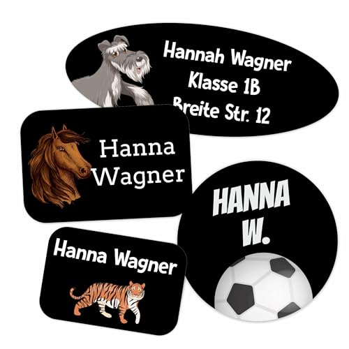 Kiwistar - 150 Namensschilder für Kleidung Rolle mix Set - schwarz - Namensaufkleber Kinder Schule zum aufbügeln mit Bügeleisen - Wäscheetiketten zum aufbügeln - Wunschtext waschmaschinenfest von Kiwistar