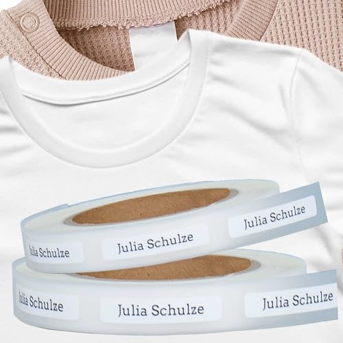 Kiwistar - 200 Namensschilder für Kleidung Rolle 4x1 cm - weiß - Namensaufkleber Kinder Schule zum aufbügeln mit Bügeleisen - Wäscheetiketten zum aufbügeln - Wunschtext waschmaschinenfest von Kiwistar