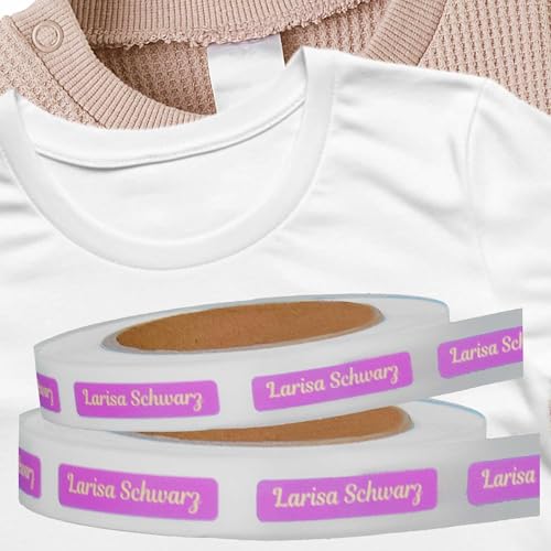 Kiwistar - 200 Namensschilder für Kleidung Rolle 6x1 cm - rosa - Namensaufkleber Kinder Schule zum aufbügeln mit Bügeleisen - Wäscheetiketten zum aufbügeln - Wunschtext waschmaschinenfest von Kiwistar
