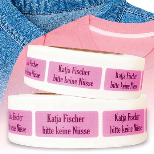 Kiwistar - 200 Namensschilder für Kleidung Rolle 5x2 cm - rosa - Namensaufkleber Kinder Schule zum aufbügeln mit Bügeleisen - Wäscheetiketten zum aufbügeln - Wunschtext waschmaschinenfest von Kiwistar