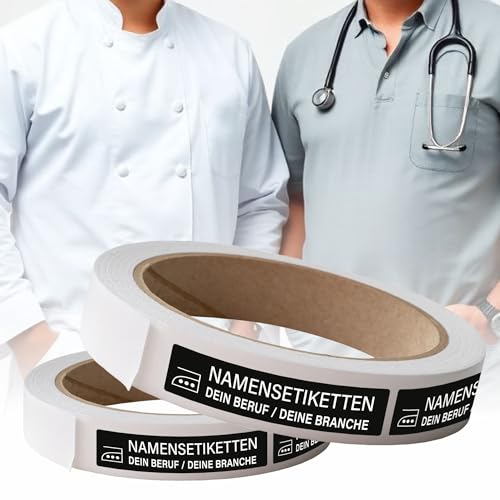 Kiwistar - 200 Namensschilder für Kleidung Rolle 6x1 cm - schwarz - Namensaufkleber Berufsbekleidung zum aufbügeln mit Bügeleisen - Wäscheetiketten zum aufbügeln - Wunschtext waschmaschinenfest von Kiwistar