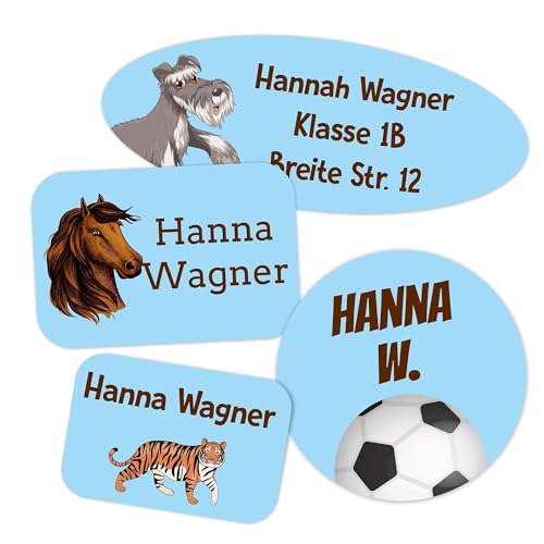 Kiwistar - 200 Namensschilder für Kleidung Rolle mix Set - blau - Namensaufkleber Kinder Schule zum aufbügeln mit Bügeleisen - Wäscheetiketten zum aufbügeln - Wunschtext waschmaschinenfest von Kiwistar