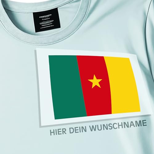 Kiwistar - Bügelbilder für Textilien - Kamerun - Bügeletiketten mit Länderflagge und Wunschtext - ab 120 mm personalisierbar für Trikots, Kleidung, Sport, Teams, Schule, EM, WM, Events, Name, Nummer von Kiwistar