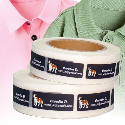 Kiwistar - Namensschilder für Kleidung Kinder personalisiert 5x3 cm Namensaufkleber Kinder Schule Kleidung mit Namen - Wäscheetiketten zum Aufbügeln - Hunde - Rolle ab 100 Stück - Wunschtext von Kiwistar