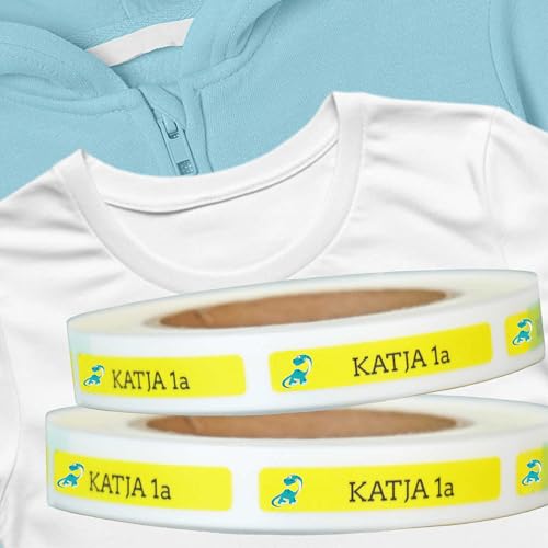 Kiwistar - Namensschilder für Kleidung Kinder personalisiert 6x1 cm Namensaufkleber Kinder Schule Kleidung mit Namen - Wäscheetiketten zum Aufbügeln - Dinosaurier - Rolle ab 100 Stück - Wunschtext von Kiwistar