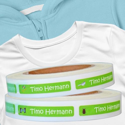 Kiwistar - Namensschilder für Kleidung Kinder personalisiert 8x1 cm Namensaufkleber Kinder Schule Kleidung mit Namen - Wäscheetiketten zum Aufbügeln - Natur - Rolle ab 100 Stück - Wunschtext von Kiwistar