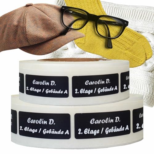 Kiwistar - Namensaufkleber zum Aufbügeln mit Wunschtext - 100 Stück - 5 x 2 cm - schwarz - Bügeletiketten für Kleidung in Pflegeheim, Seniorenheim & Altersheim - waschfest, personalisierbar, langlebig von Kiwistar
